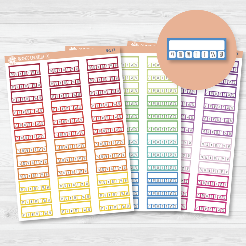 Hobonichi Cousin Weekly Habit Tracker Planner Stickers | Brights | B-517-518-519