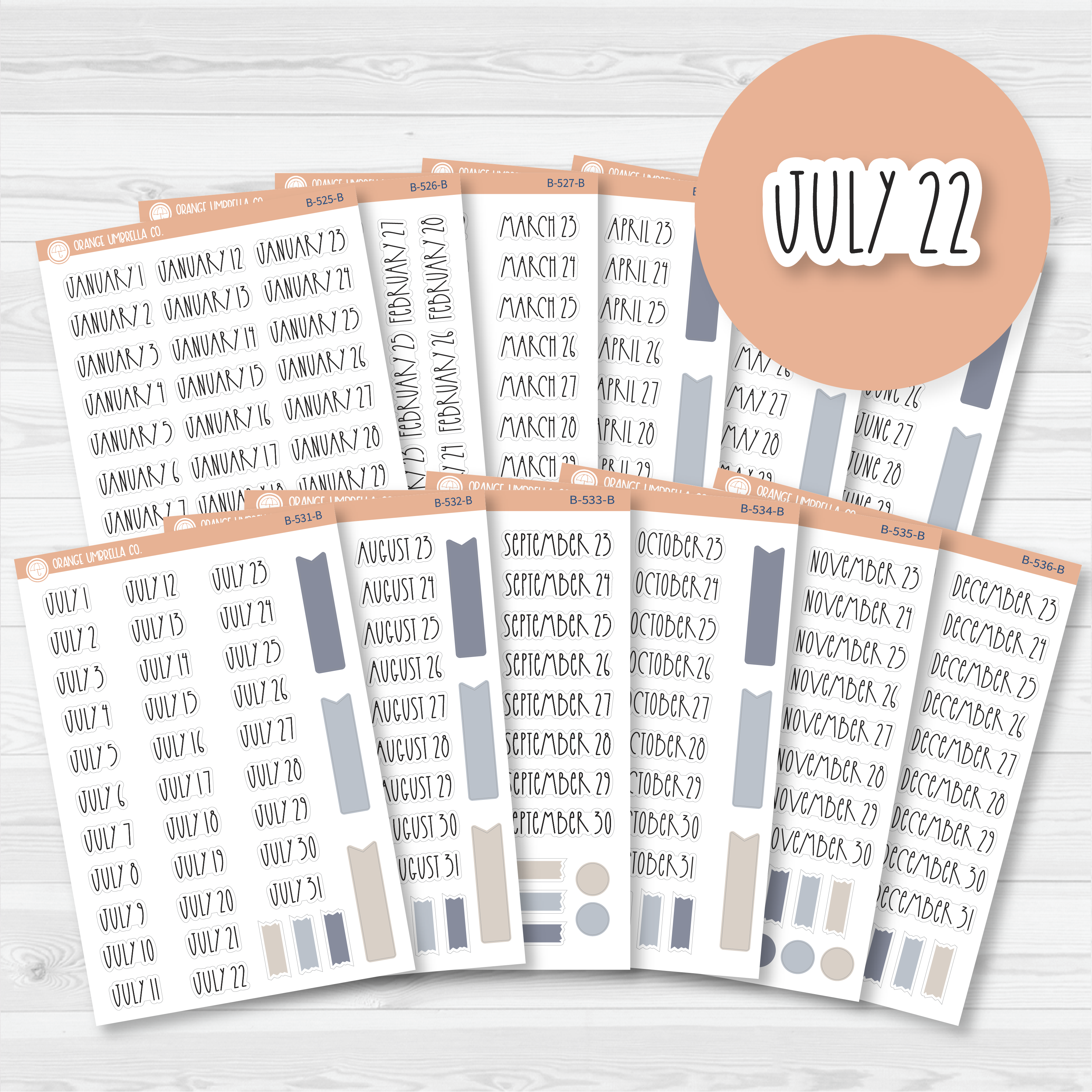 CLEARANCE | Monthly Dates of the Month Planner Stickers | FC12 Print | B-525-B-536