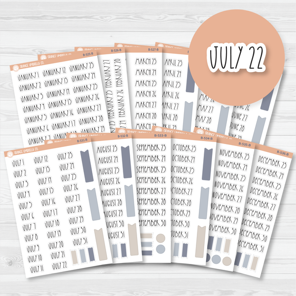 Monthly Dates of the Month Planner Stickers | FC12 Print | B-525-B-536