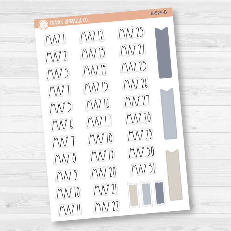 Monthly Dates of the Month Planner Stickers | FC12 Print | B-525-B-536