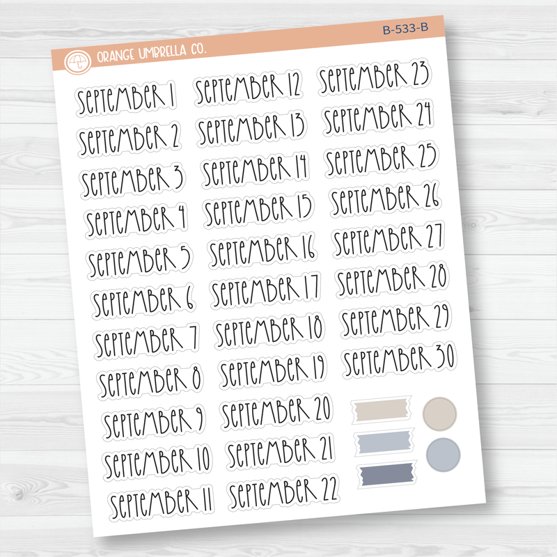 Monthly Dates of the Month Planner Stickers | FC12 Print | B-525-B-536