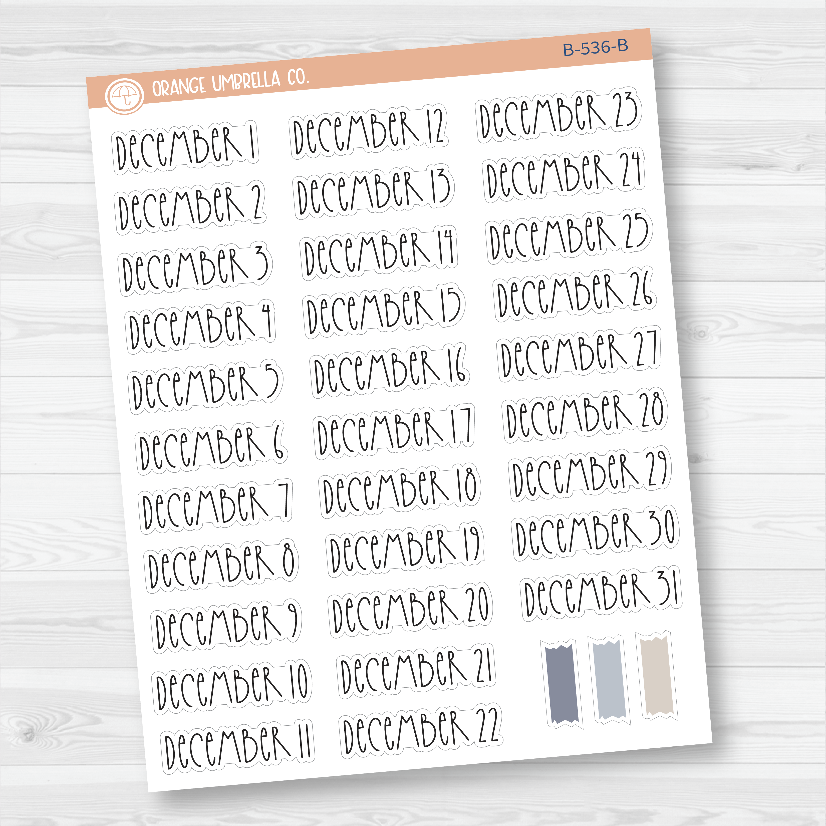CLEARANCE | Monthly Dates of the Month Planner Stickers | FC12 Print | B-525-B-536