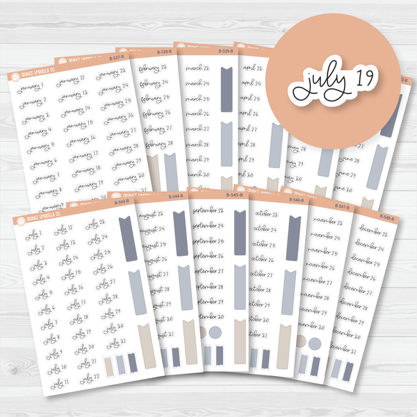 Monthly Dates of the Month Planner Stickers | FC12 Script | B-537-B-548