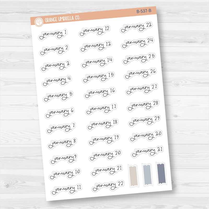 Monthly Dates of the Month Planner Stickers | FC12 Script | B-537-B-548