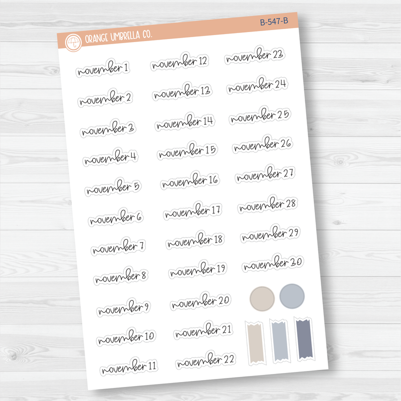 Monthly Dates of the Month Planner Stickers | FC12 Script | B-537-B-548