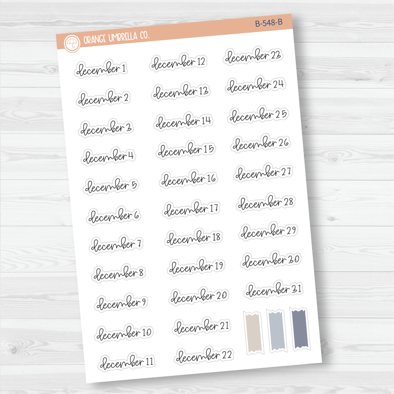 Monthly Dates of the Month Planner Stickers | FC12 Script | B-537-B-548