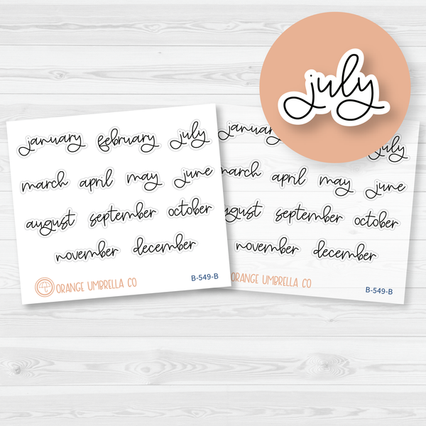 Month Name - A5 Plum Monthly Script Planner Stickers | FC12 Script | B-549-B