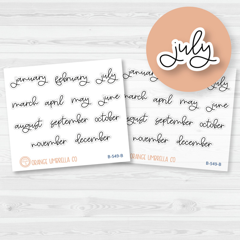 Month Name - A5 Plum Monthly Script Planner Stickers | FC12 Script | B-549-B