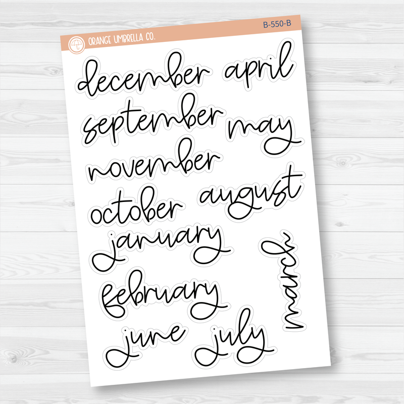 Month Name Stickers - Hobonichi Cousin / A5 & 8.5X11 ECLP Monthly Planner Stickers | FC12 Script | B-550-B