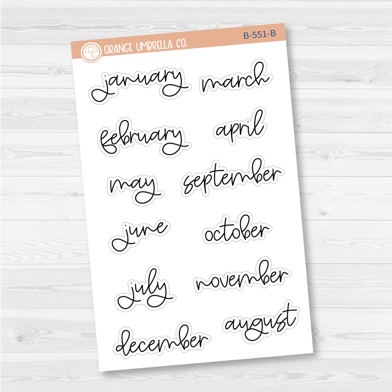 Month Name Planner Stickers - 7x9 Plum & 7x9 Makse Monthly | FC12 Script | B-551-B