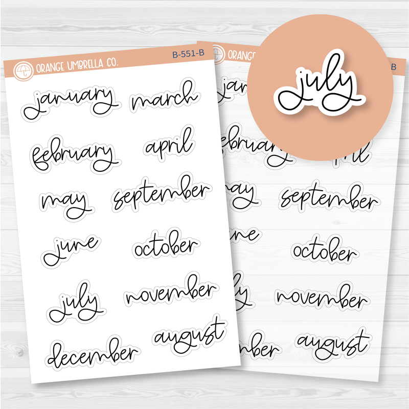 Month Name Planner Stickers - 7x9 Plum & 7x9 Makse Monthly | FC12 Script | B-551-B