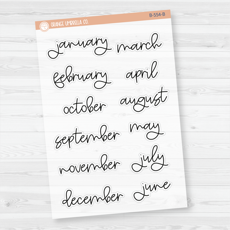 Month Name Header Script Planner Stickers - A5 ECLP Monthly | FC12 Script | B-554-B