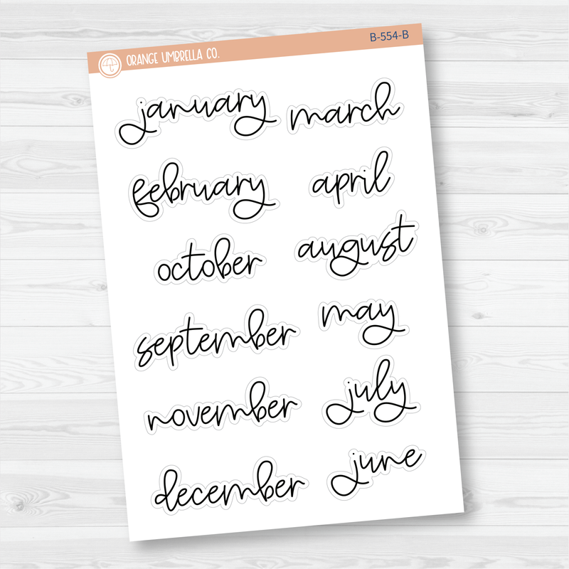 Month Name Header Script Planner Stickers - A5 ECLP Monthly | FC12 Script | B-554-B