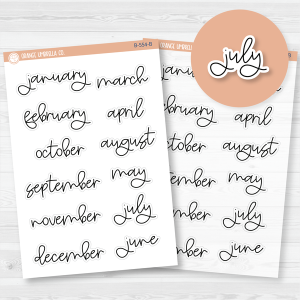Month Name Header Script Planner Stickers - A5 ECLP Monthly | FC12 Script | B-554-B