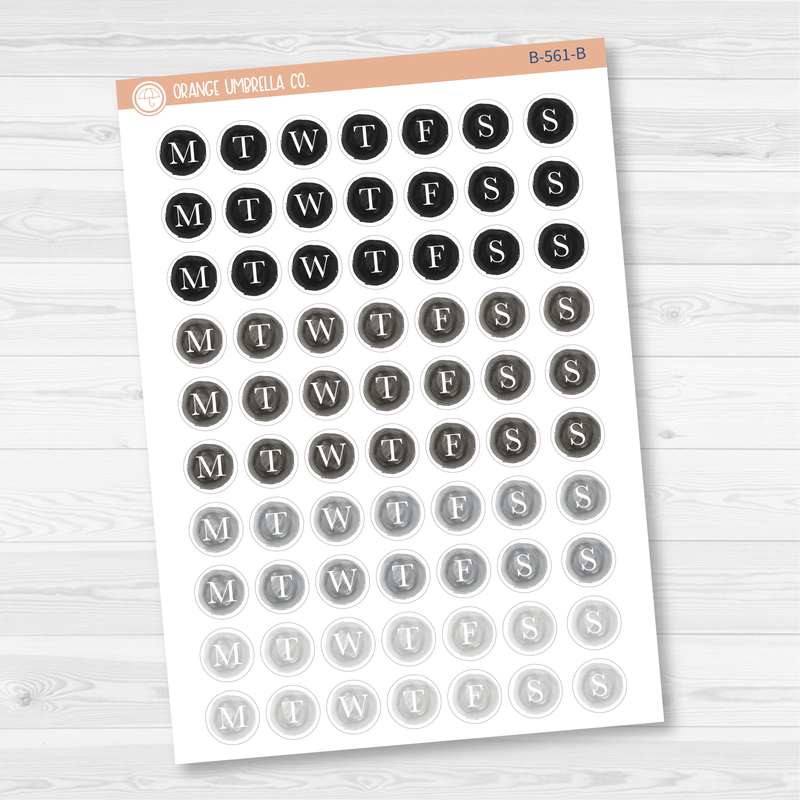 Journaling Watercolor Day of Week Circle Cover Planner Stickers | B-561