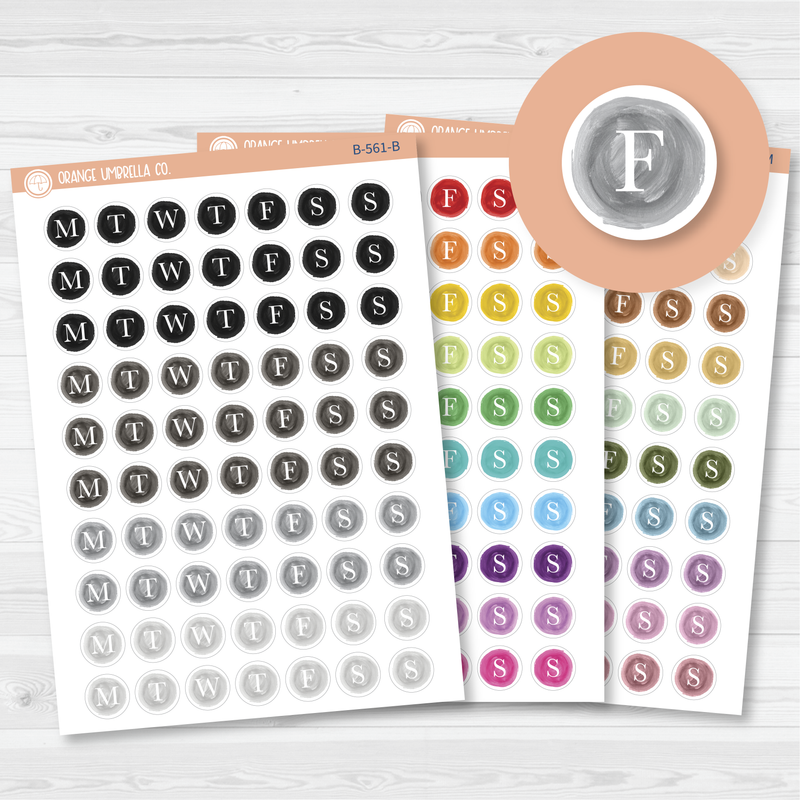 Journaling Watercolor Day of Week Circle Cover Planner Stickers | B-561