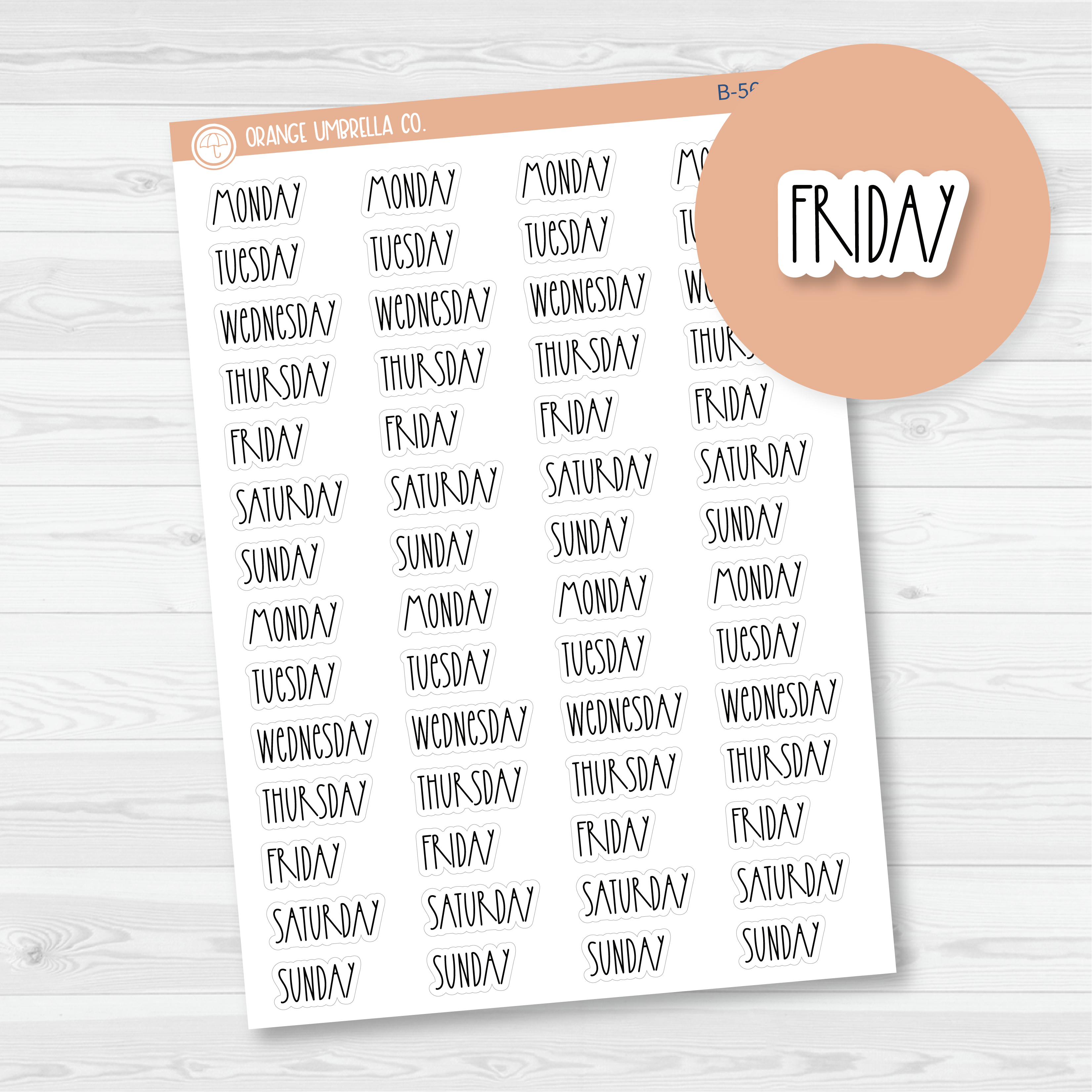 CLEARANCE | Hobonichi Cousin Day Of Week Header Script Planner Stickers | FC12 Print | B-562-B