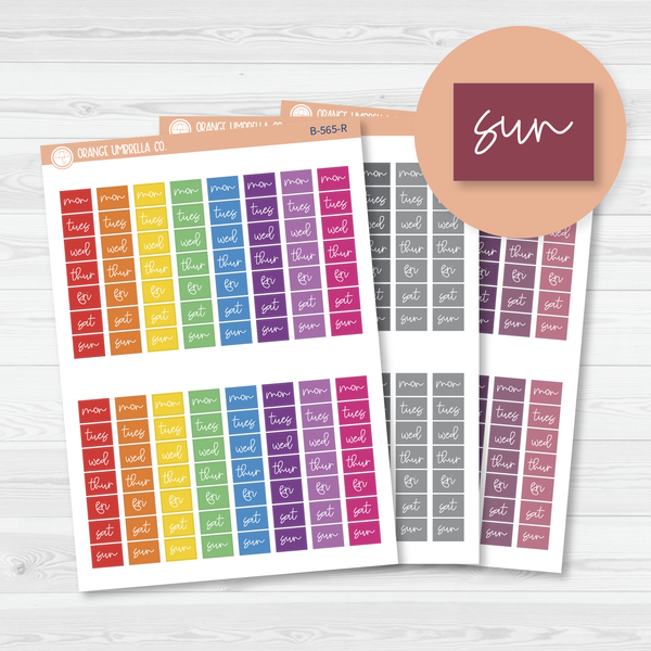 Hobonichi Cousin Day Of Week Color Block Date Cover Planner Stickers | FC12 Cursive | B-565
