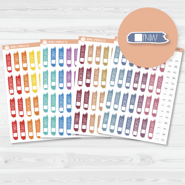 Brush Stroke Day of the Week Date Cover Planner Stickers | B-573