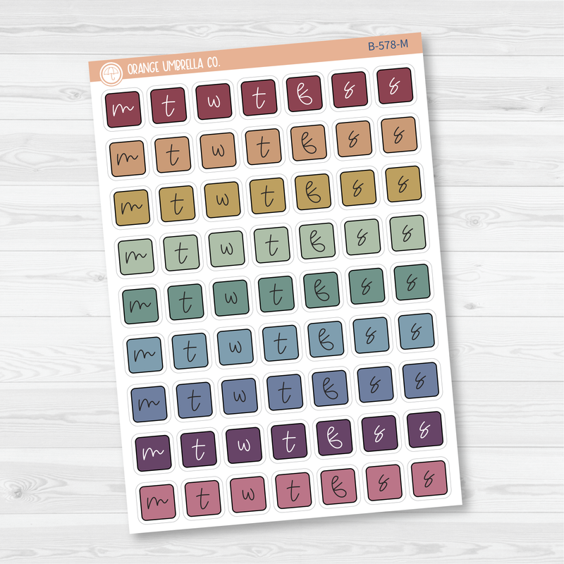 Weekday Letter Covers Planner Stickers | FC12 Script | B-578