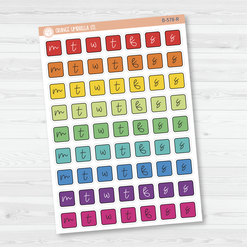 Weekday Letter Covers Planner Stickers | FC12 Script | B-578