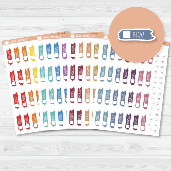Hobonichi Cousin Brush Stroke Weekday Covers Planner Stickers | B-579