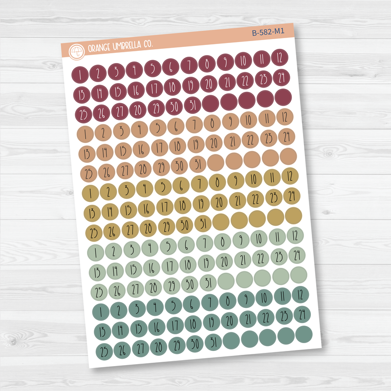 Date Dots - 5 Months Planner Stickers | Circle FC12 Print | B-582