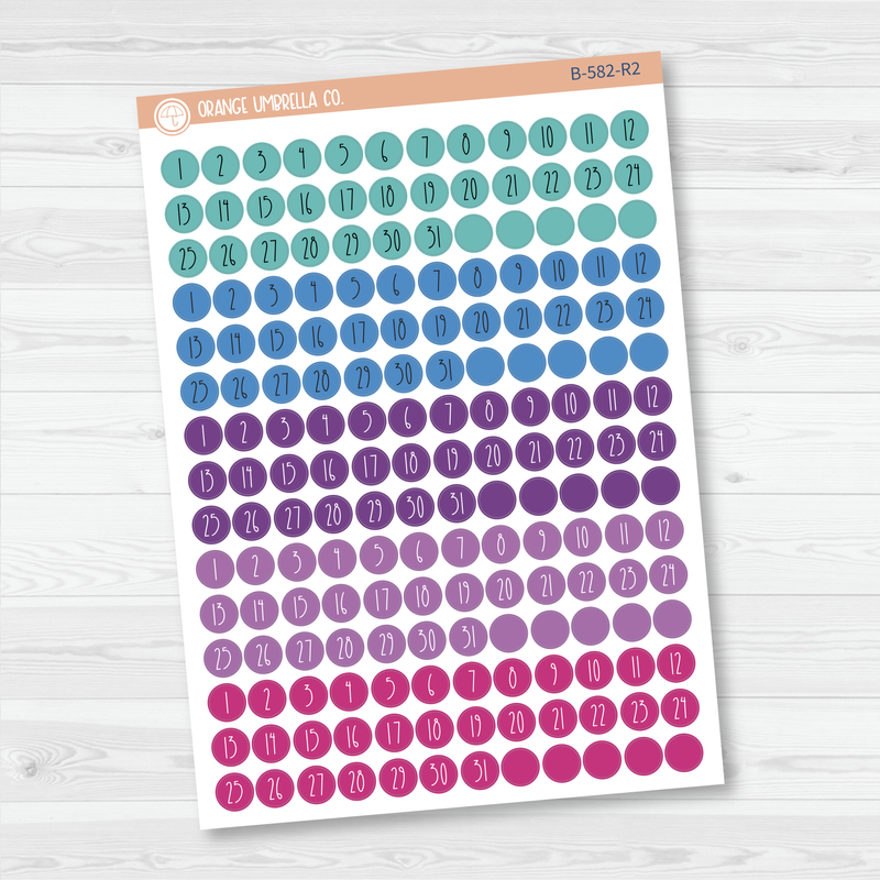 Date Dots - 5 Months Planner Stickers | Circle FC12 Print | B-582