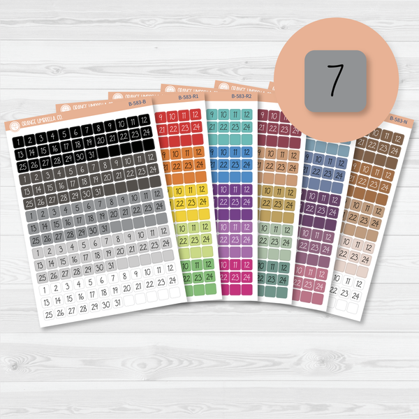 Date Dots - 5 Months Planner Stickers | Square FC12 Script | B-583