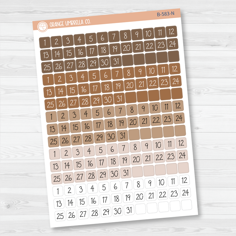 Date Dots - 5 Months Planner Stickers | Square FC12 Script | B-583