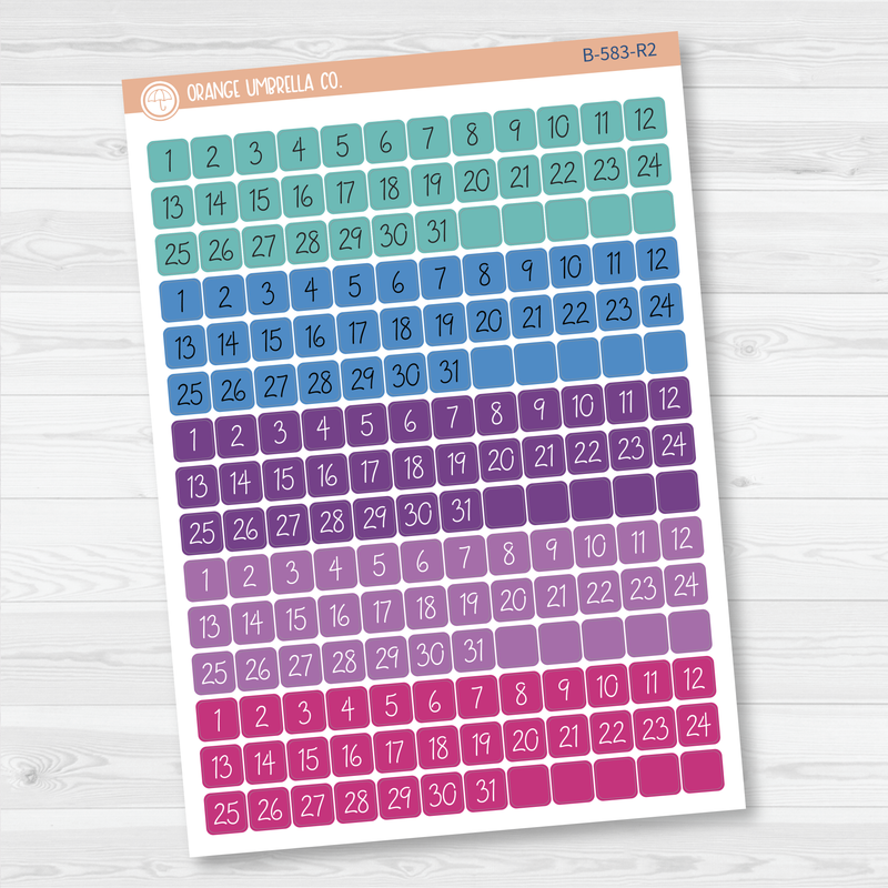 Date Dots - 5 Months Planner Stickers | Square FC12 Script | B-583