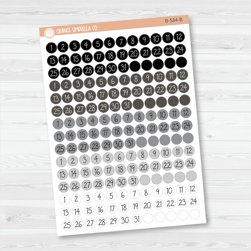 Date Dots - 5 Months Planner Stickers | Circle FC12 Script | B-584