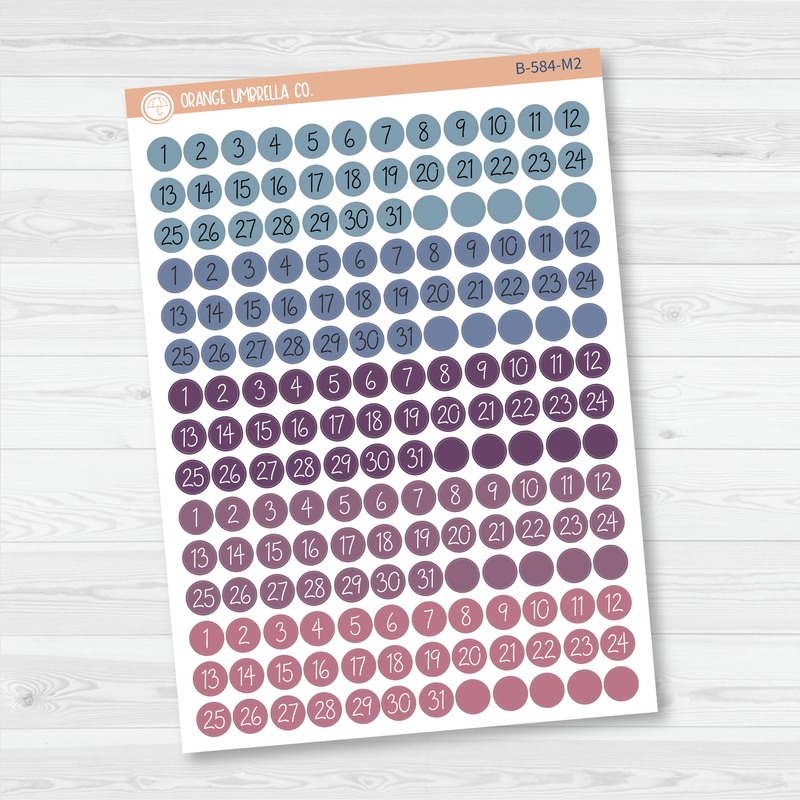 Date Dots - 5 Months Planner Stickers | Circle FC12 Script | B-584