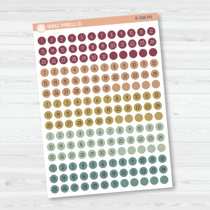 Tiny Date Dots - 5 Months Planner Stickers | Circle FC12 Script | B-588