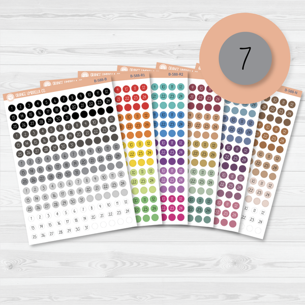 Tiny Date Dots - 5 Months Planner Stickers | Circle FC12 Script | B-588