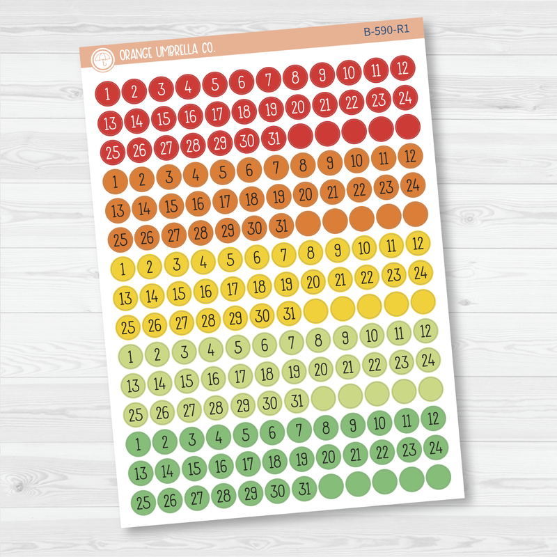 Date Dots - 5 Months Planner Stickers | Circle F16 Print | B-590