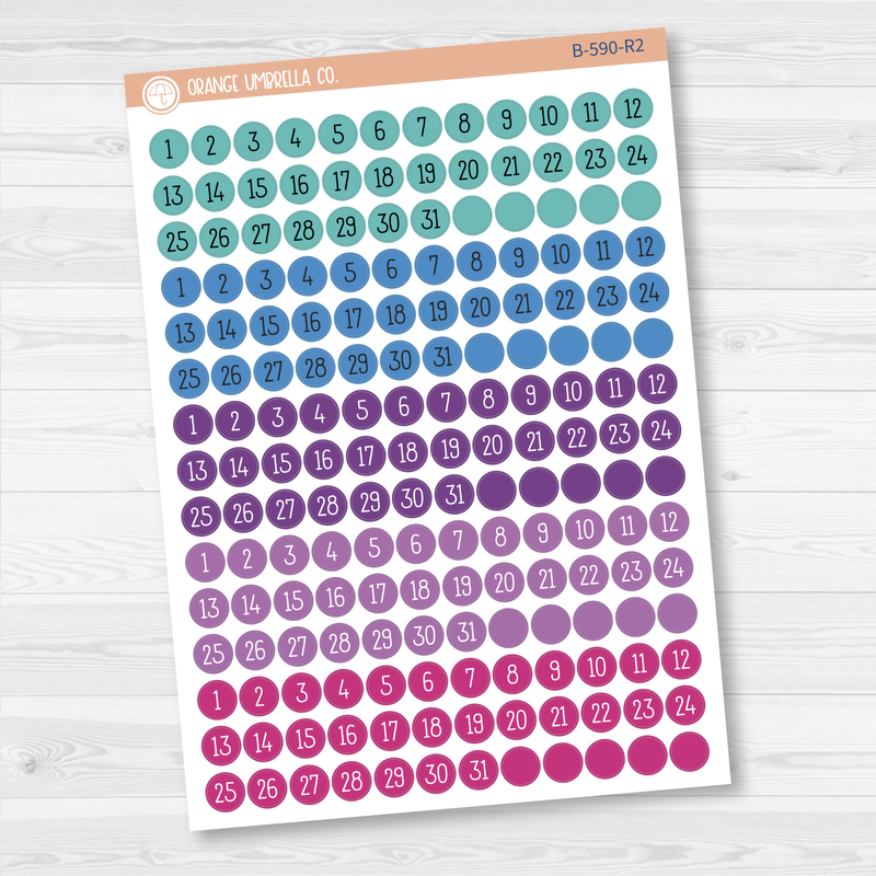 Date Dots - 5 Months Planner Stickers | Circle F16 Print | B-590