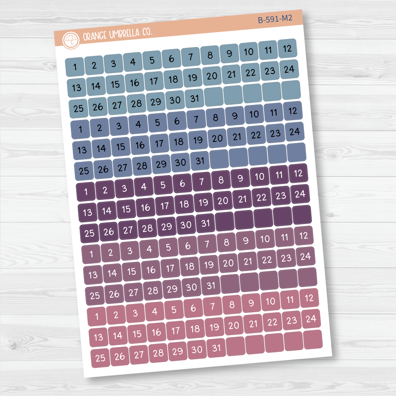 Date Dots - 5 Months Planner Stickers | Square F16 Script | B-591