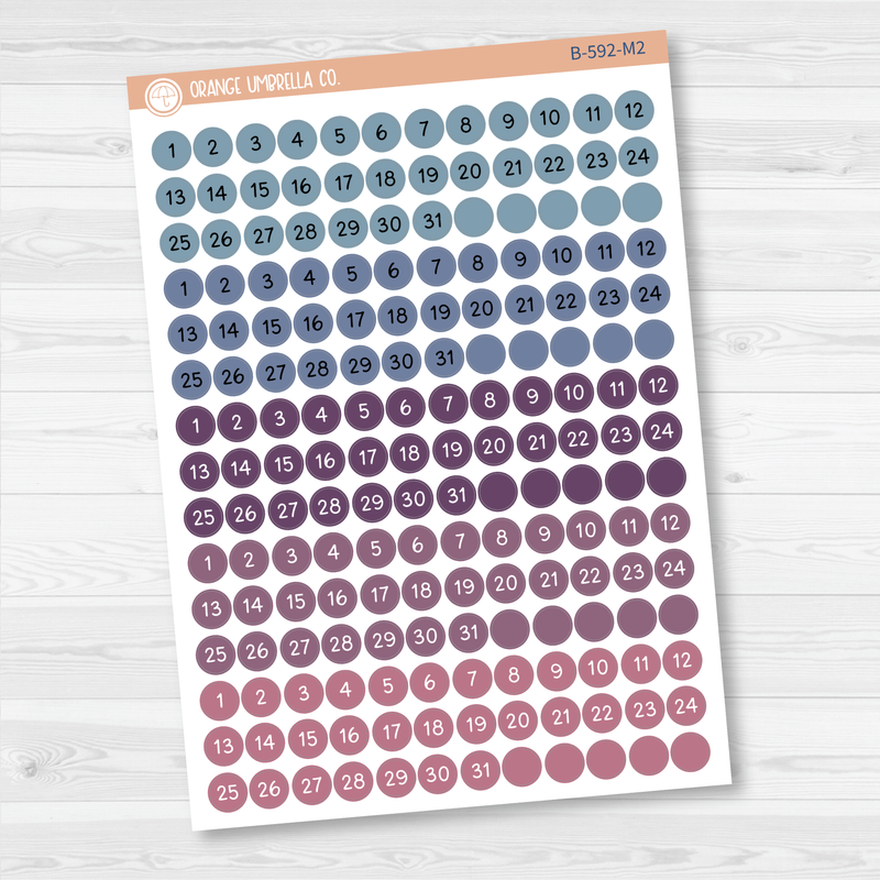 Date Dots - 5 Months Planner Stickers | Circle F16 Script | B-592