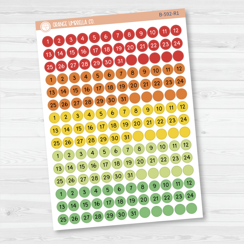 Date Dots - 5 Months Planner Stickers | Circle F16 Script | B-592