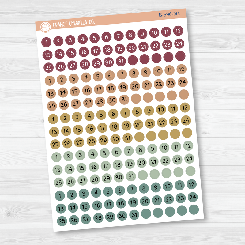 Tiny Date Dots - 5 Months Planner Stickers | Circle F16 Script | B-596