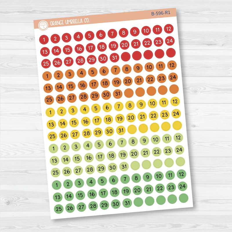 Tiny Date Dots - 5 Months Planner Stickers | Circle F16 Script | B-596