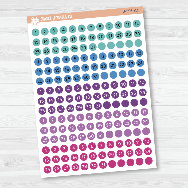 Tiny Date Dots - 5 Months Planner Stickers | Circle F16 Script | B-596