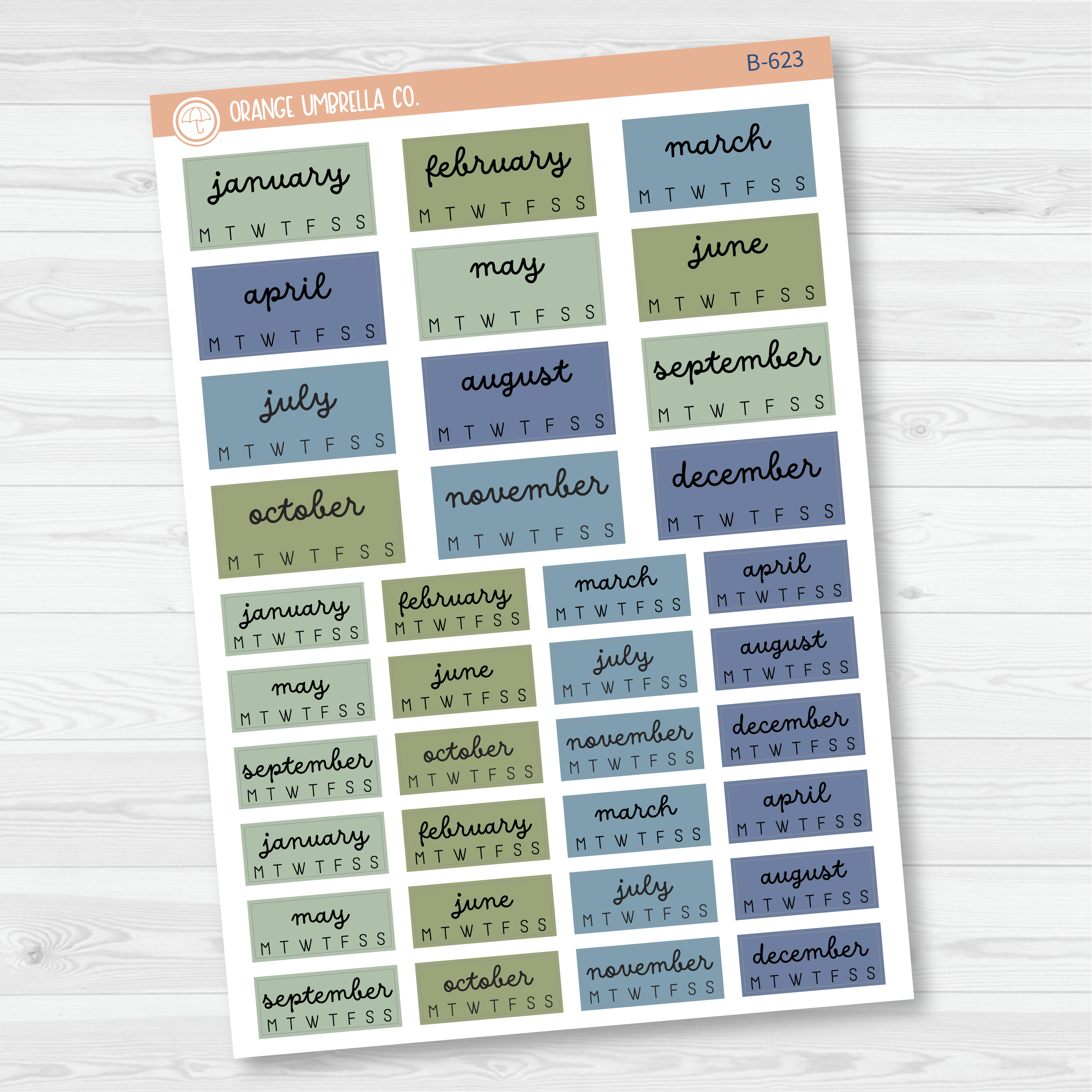 A5 Year at a Glance Planner Stickers - Hobonichi Cousin | F16 Muted | B-622-B-625