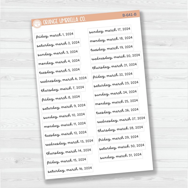Dates of the Month - Jan-Jun 2024 Planner Stickers | F16 | B-639-B-644-B