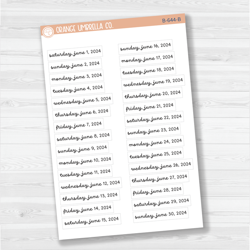 Dates of the Month - Jan-Jun 2024 Planner Stickers | F16 | B-639-B-644-B