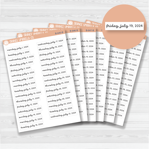 Dates of the Month - Jul-Dec 2024 Planner Stickers | F16 | B-645-B-650-B