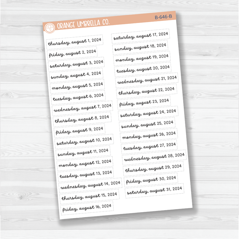 Dates of the Month - Jul-Dec 2024 Planner Stickers | F16 | B-645-B-650-B