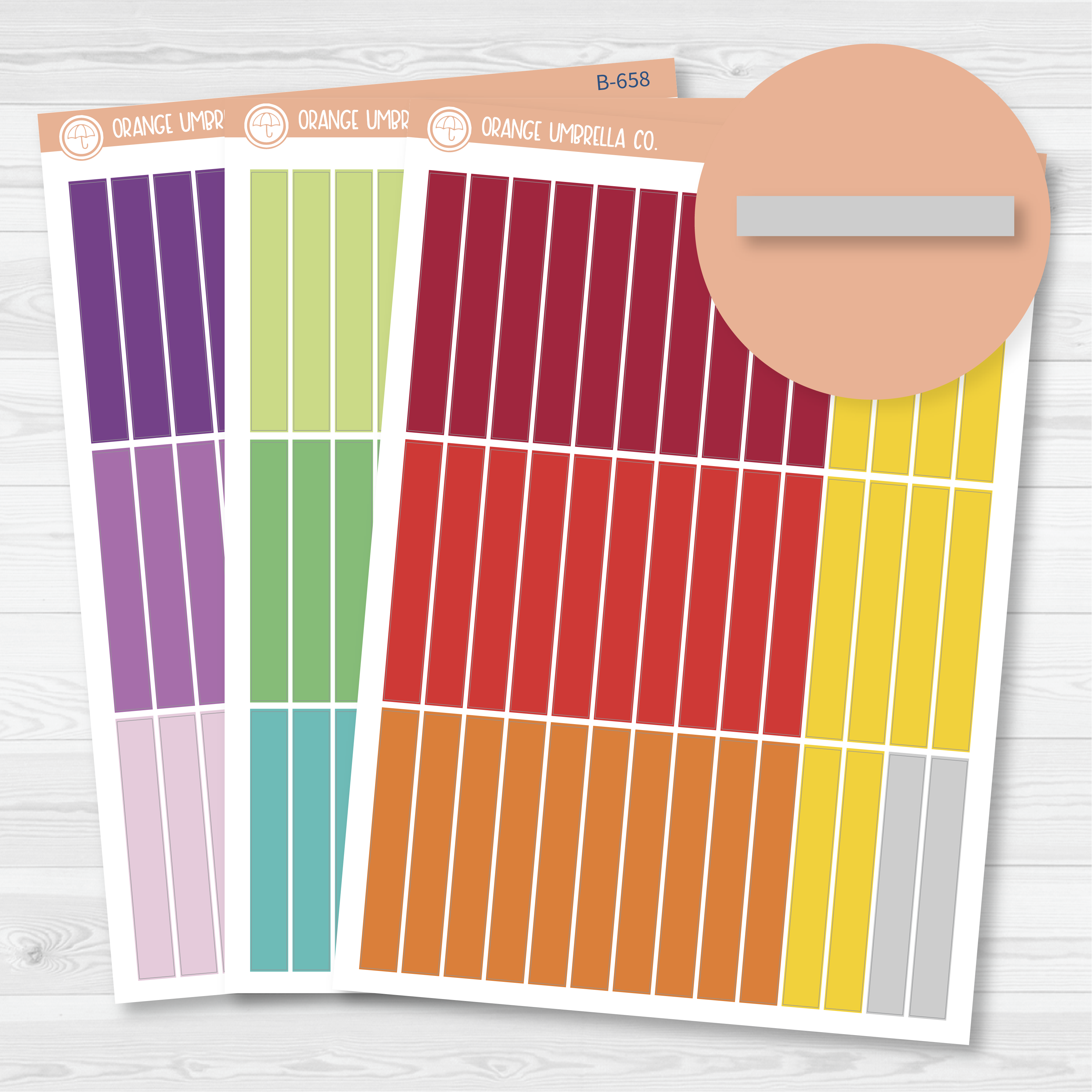 CLEARANCE | Plum Vertical Priorities Color Strip Planner Stickers | Bright | B-656 / B-657 / B-658