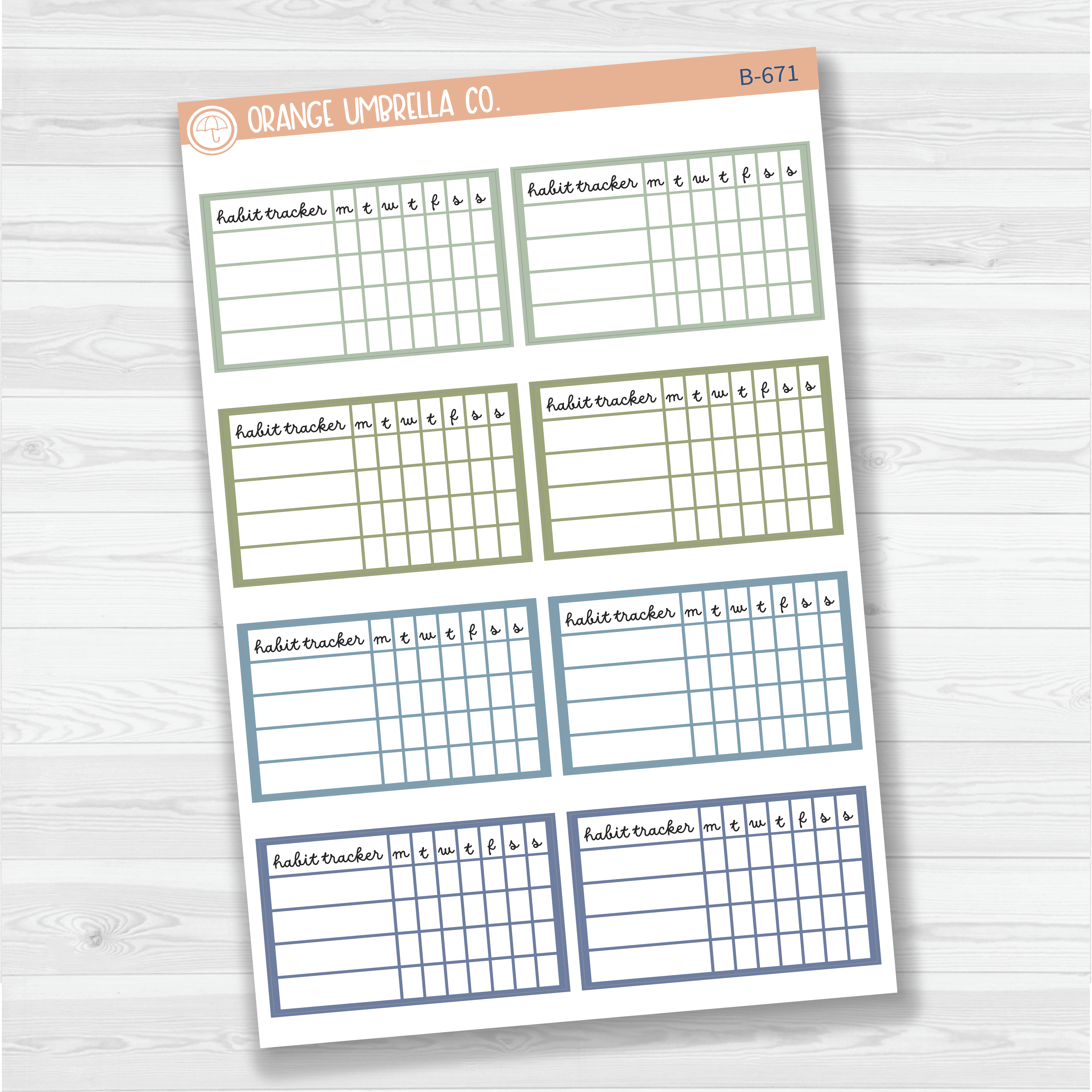 Habit Tracker - 4 Slots Planner Stickers | F16script | Muted | B-670/B-671/B-672